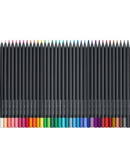 Faber-Castell Black Edition Pack com 36 Lápis de Cor - Mina Supermacia - Madeira Preta - Ideais para Desenho em Papel Claro, Es