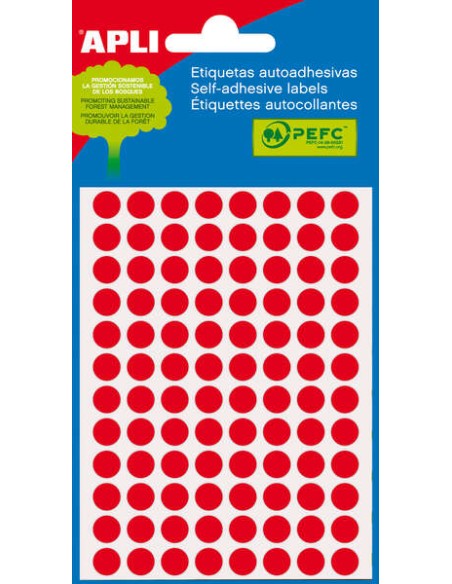 Apli Minibolsa de 288 Etiquetas Redondas Ø 8mm - 3 Folhas com 96 Etiquetas - Adesivo Permanente - Cor Vermelho Fluorescente