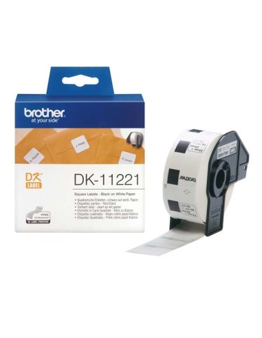 Brother DK11221 - Etiquetas Originais Pré-Cortadas Quadradas - 23x23 mm - 1000 Unidades - Texto preto sobre fundo branco