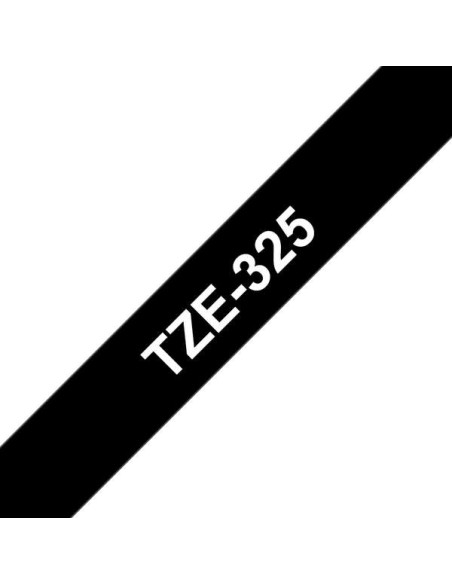 Brother TZe325 Fita Laminada Original de Etiquetas - Texto branco sobre fundo preto - Largura 9mm x 8 metros