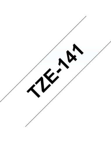 Fita Laminada Original Brother TZe141 para Etiquetas - Texto preto sobre fundo transparente - Largura 18mm x 8 metros