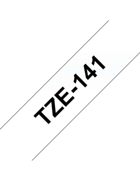 Fita Laminada Original Brother TZe141 para Etiquetas - Texto preto sobre fundo transparente - Largura 18mm x 8 metros