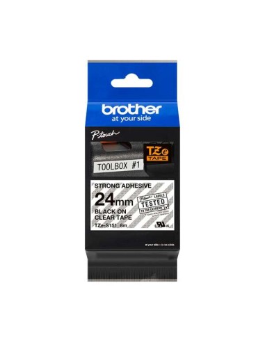 Brother TZeS151 Fita Laminada Super Adesiva Original de Etiquetas - Texto preto sobre fundo transparente - Largura 24mm x 8 met