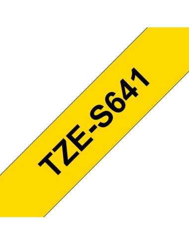 Fita Laminada Super Adesiva Original Brother TZeS641 - Texto preto sobre fundo amarelo - Largura 18mm x 8 metros