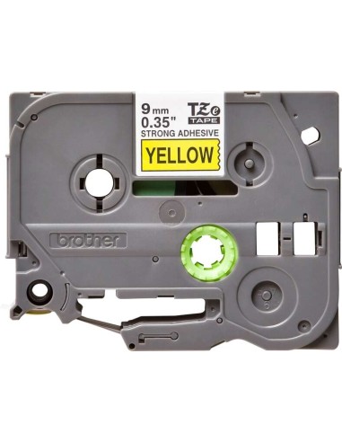 Brother TZeS621 Fita Laminada Super Adesiva Original de Etiquetas - Texto preto sobre fundo amarelo - Largura 9mm x 8 metros