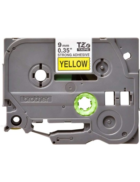 Brother TZeS621 Fita Laminada Super Adesiva Original de Etiquetas - Texto preto sobre fundo amarelo - Largura 9mm x 8 metros