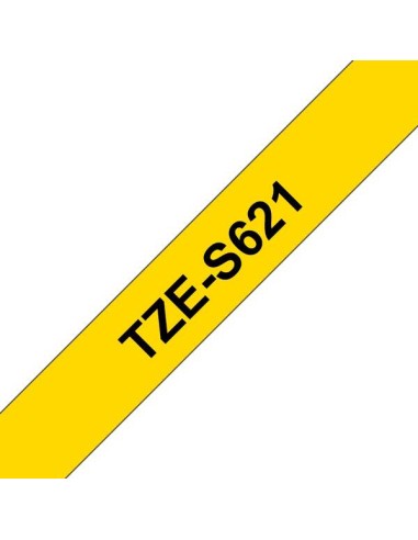 Brother TZeS621 Fita Laminada Super Adesiva Original de Etiquetas - Texto preto sobre fundo amarelo - Largura 9mm x 8 metros