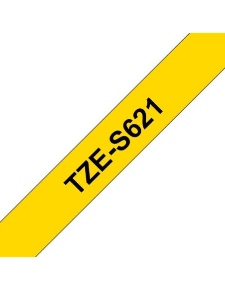 Brother TZeS621 Fita Laminada Super Adesiva Original de Etiquetas - Texto preto sobre fundo amarelo - Largura 9mm x 8 metros
