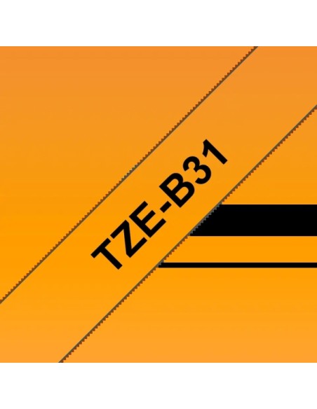 Brother TZeB31 Fita Laminada Fluorescente Original de Etiquetas - Texto preto sobre fundo laranja - Largura 12mm x 5 metros