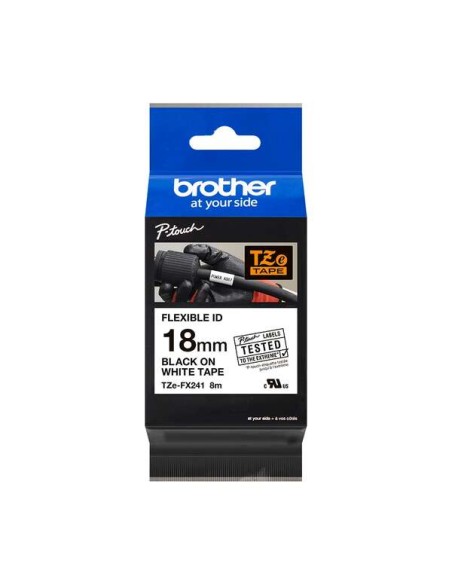 Brother TZeFX241 Fita Laminada Flexível Original de Etiquetas - Texto preto sobre fundo branco - Largura 18mm x 8 metros