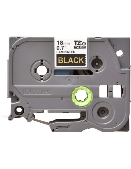 Fita Laminada Original Brother TZe344 de Etiquetas - Texto dourado sobre fundo preto - Largura 18mm x 8 metros