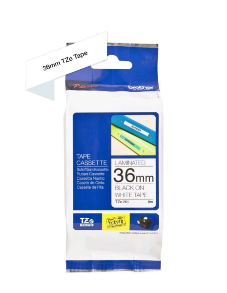 Fita Laminada Original Brother TZe261 para Etiquetas - Texto preto sobre fundo branco - Largura 36mm x 8 metros