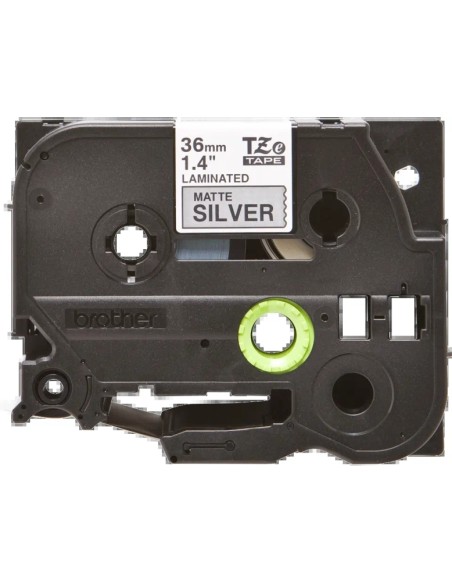 Fita Laminada Metálica Original Brother TZeM961 para Etiquetas - Texto preto sobre fundo prata fosco - Largura 36mm x 8 metros