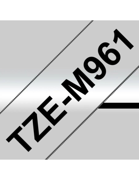 Fita Laminada Metálica Original Brother TZeM961 para Etiquetas - Texto preto sobre fundo prata fosco - Largura 36mm x 8 metros