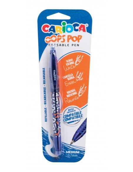 Carioca Oops Pop Caneta Apagável - Termossensível - Pega Texturizada - Ponta de 0.7mm - Borracha Dupla - Recargas Compatíveis -