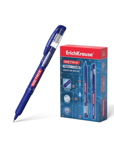 Erichkrause Metrix Caneta Gel - Ponta 0.5mm - Empunhadura de Borracha - Tampa com Clipe - Secagem Rápida - Cor Azul