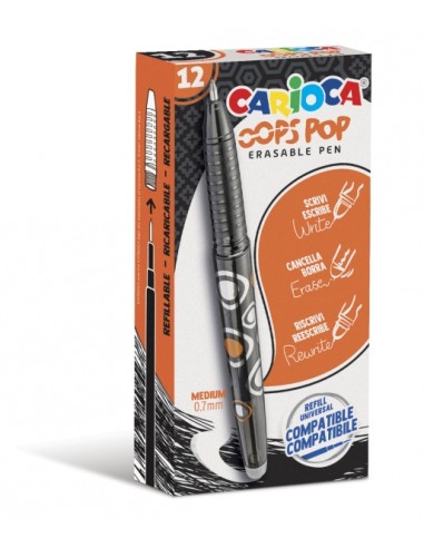 Carioca Oops Pop Canetas Apagáveis - Termo Sensível - Pega Texturizada - Ponta de Ø 0.7mm - Dupla Borracha - Recargas Compatíve