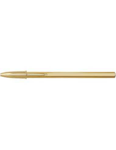 Bic Cristal Shine Caneta Esferográfica - Ponta Média de 1.0mm - Tinta à Base de Óleo - Corpo Elegante Dourado - Cor Azul