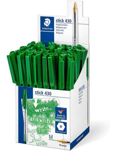 Staedtler Stick 430 Caneta com Tampa - Ponta 0,35mm - Tinta Permanente - Cor Verde