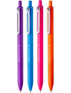 Pentel iZee Pack de 4 Canetas Esferográficas Retráteis - Ponta 0.7mm - Traço 0.35mm - Clipe de Metal - Cores Laranja, Azul Clar 2