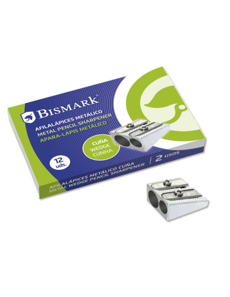 Bismark Apontador Metálico Duplo para Lápis Normais ou Grossos - Cor Aço
