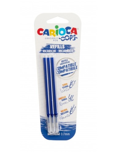 Carioca Oops Pack de 3 Recargas para Caneta Apagável - Tinta Termossensível - Ponta de 0.7mm - Compatíveis com Caneta Oops - Co