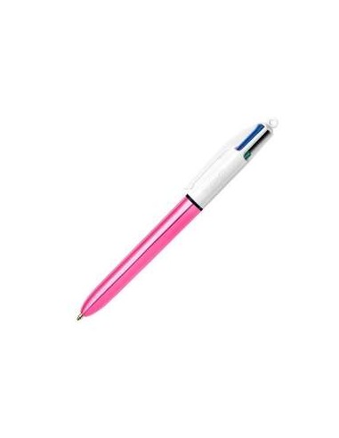 Bic 4 Cores Shine Caneta Esferográfica Retrátil - Ponta de 1mm - Traço de 0,4mm - Tinta à Base de Óleo - Corpo Rosa Metalizado/