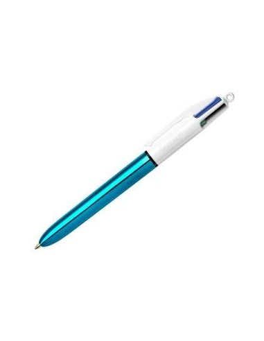 Bic 4 Cores Shine Caneta Esferográfica Retrátil - Ponta de 1mm - Traço de 0,4mm - Tinta à Base de Óleo - Corpo Azul Metalizado/