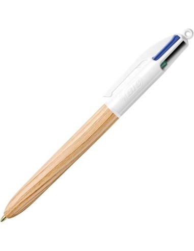 Bic 4 Cores Wood Style Caneta Esferográfica Retrátil - Ponta Média de 1.0mm - Tinta à Base de Óleo - Design Madeira - 4 Cores