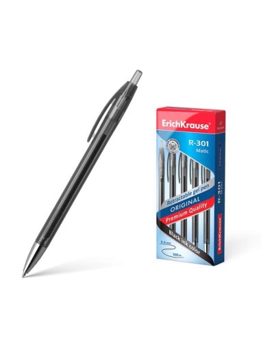 Erichkrause Caneta Gel Automática R-301 Original Gel Matic - Tinta Gel de Secagem Rápida - Corpo Transparente com Grip Perfilad