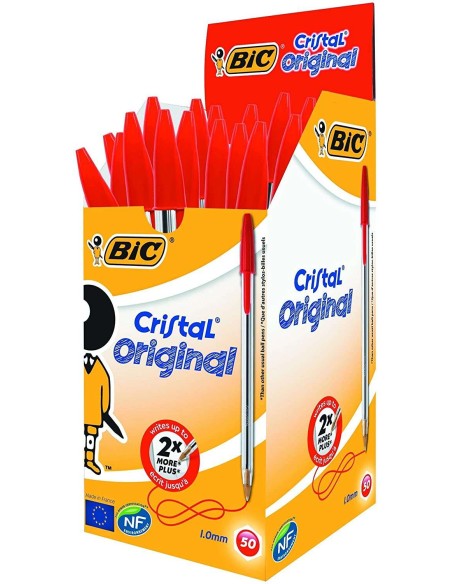 Bic Cristal Original Caneta esferográfica - Ponta redonda de 1.0mm - Traço 0.4mm - Tinta à base de óleo - Cor vermelha