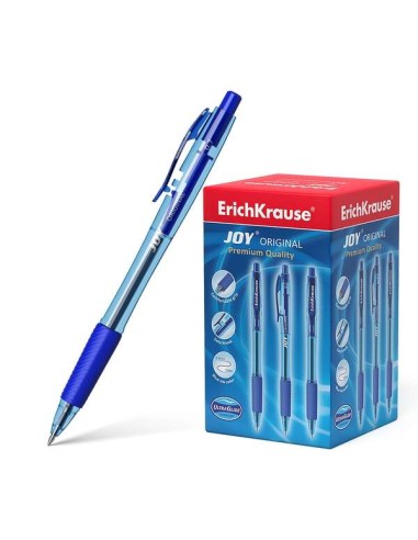 Erichkrause Caneta Automática Joy Original - Tecnologia Ultra Glide - Corpo Redondo Translúcido - Ponta de 0,7mm - Tinta de Bai