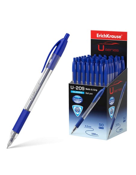 Erichkrause Caneta Automática U-209 Classic Matic&Grip - Ultra Glide Technology - Tinta Cor Azul