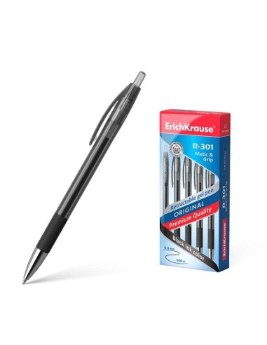 Erichkrause Caneta Gel Automática R-301 Original Gel Matic&Grip - Tinta Gel de Secagem Rápida - Corpo Transparente com Grip de 