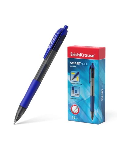 Erichkrause Caneta Gel Automática Smart-Gel - Corpo Translúcido Redondo - Ponta de 0,5mm - Tinta Gel de Secagem Rápida - Cor Az