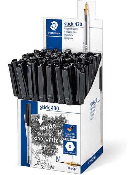 Staedtler Stick 430 Caneta com Tampa - Ponta 0,35mm - Tinta Indelével - Cor Preta
