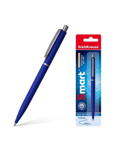 Erichkrause Caneta Automática Smart - Recarregável com Clipe Metálico - Ponta de 0,7mm - Tinta de Secagem Rápida - Cor Azul