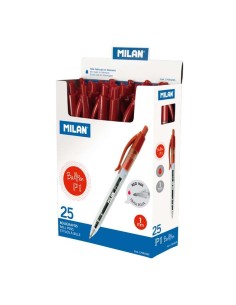 Milan P1 Caneta Esferográfica Retrátil - Ponta Redonda 1mm - Corpo Transparente - Cor Vermelha 2