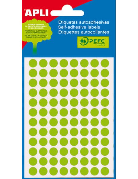 Apli Minibolsa de 288 Etiquetas Redondas Ø 8mm - 3 Folhas com 96 Etiquetas - Adesivo Permanente - Cor Verde Fluorescente