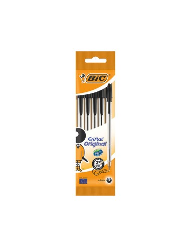 Bic Cristal Original Pack de 5 Canetas Esferográficas - Ponta Redonda de 1.0mm - Traço 0.4mm - Tinta à Base de Óleo - Cor Preta