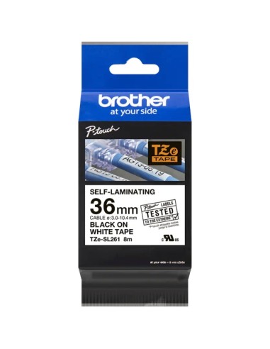 Brother TZeSL261 Fita Autolaminada Original - Texto Preto sobre Fundo Branco - Largura 36mm x 8 metros