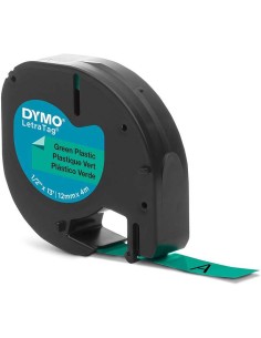 Dymo LetraTag S0721640 Fita de Etiquetas Original para Rotuladora - Texto preto sobre fundo verde - Largura 12mm x 4 metros (91