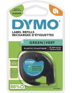 Dymo LetraTag S0721640 Fita de Etiquetas Original para Rotuladora - Texto preto sobre fundo verde - Largura 12mm x 4 metros (91 2