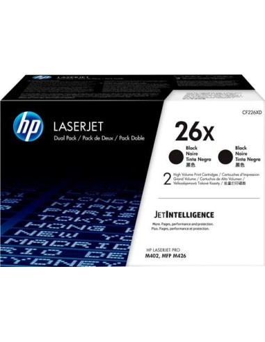 Pacote HP CF226X Preto com 2 Cartuchos de Toner Originais - 26X
