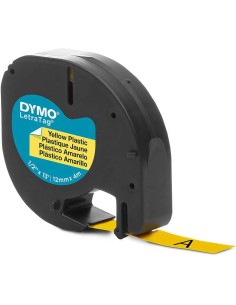 Dymo LetraTag S0721620 Fita de Etiquetas Original para Rotuladora - Texto preto sobre fundo amarelo - Largura 12mm x 4 metros (