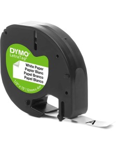 Dymo LetraTag S0721510 Fita de Etiquetas Original para Rotuladora - Texto preto sobre fundo branco - Largura 12mm x 4 metros (9