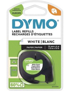 Dymo LetraTag S0721510 Fita de Etiquetas Original para Rotuladora - Texto preto sobre fundo branco - Largura 12mm x 4 metros (9 2