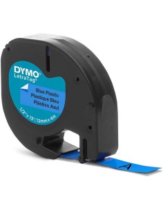 Dymo LetraTag S0721650 Fita de Etiquetas Original para Rotuladora - Texto preto sobre fundo azul - Largura 12mm x 4 metros (912