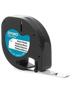 Dymo LetraTag S0721610/S0721660 Fita de Etiquetas Original para Rotuladora - Texto preto sobre fundo branco - Largura 12mm x 4