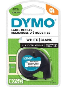 Dymo LetraTag S0721610/S0721660 Fita de Etiquetas Original para Rotuladora - Texto preto sobre fundo branco - Largura 12mm x 4  2